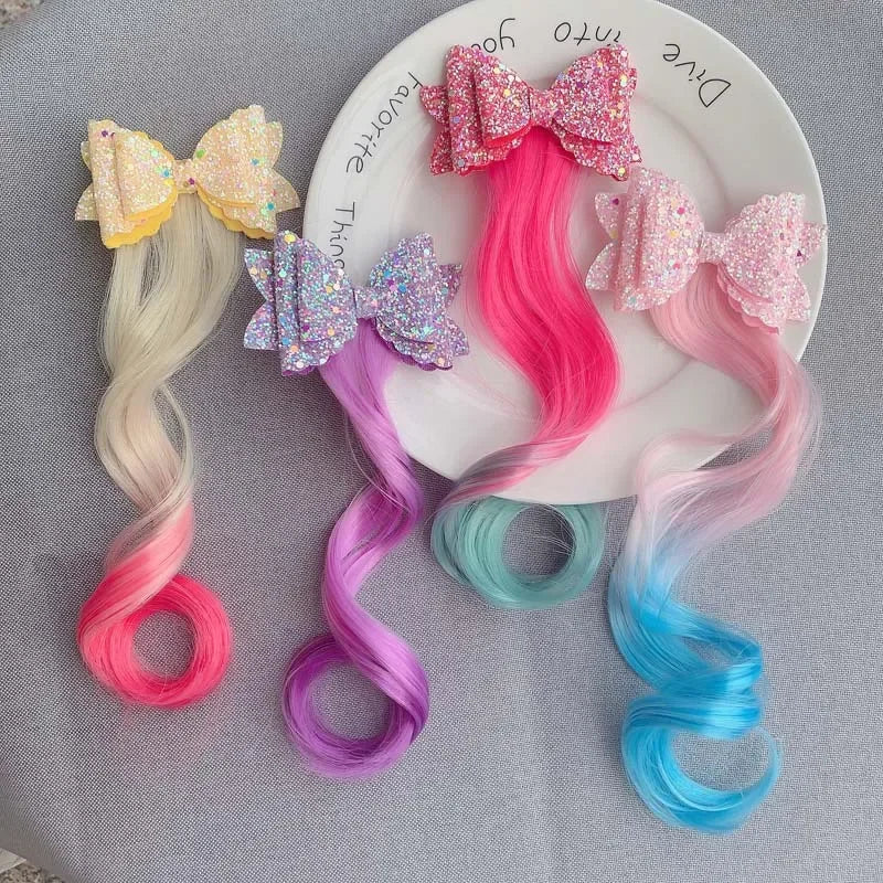 Princess Gradient Curly Bow Hair Clip for Girls | Cute Barrette Girls Hair Clip QXL