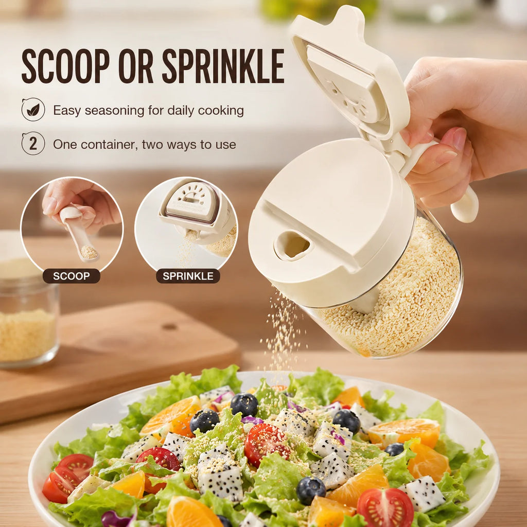 Glass Seasoning Jar with Telescopic Spoon – Moisture-Proof Seasoning Storage Jar QXL