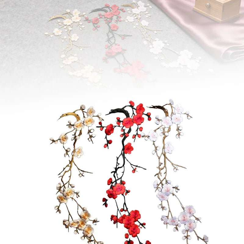 Embroidered Plum Blossom Iron-On Sew-On Fabric Patch Applique Embroidered Fabric Patch QXL