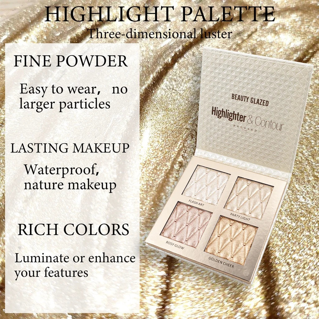 Beauty Glazed 4-Color Contour & Highlighter Powder Palette Contour Highlighter Palette QXL