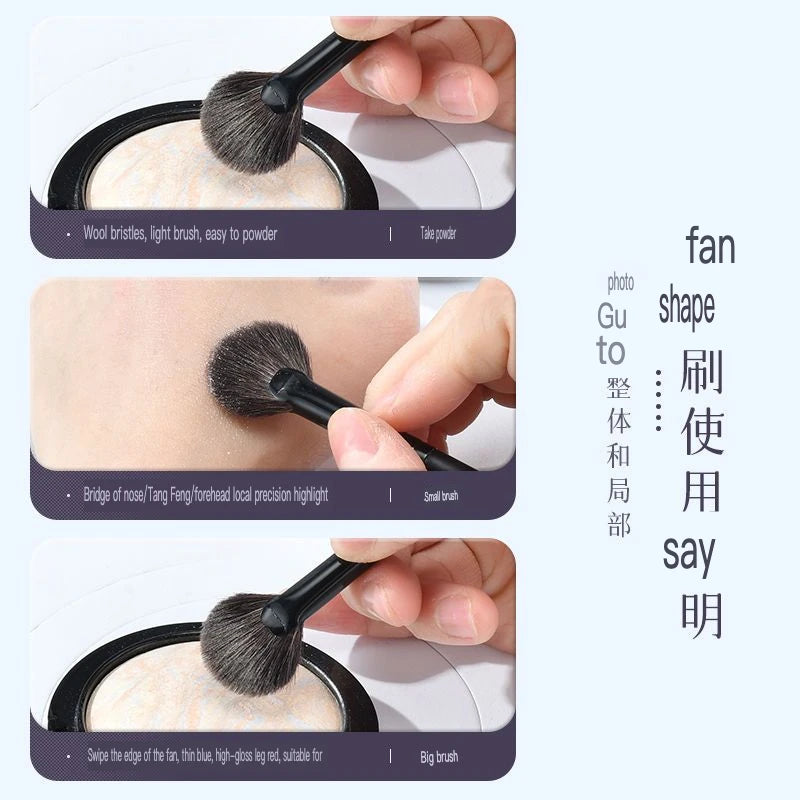 Fan-Shaped Goat Hair Highlighter Brush | Blush & Contour Highlighter Brush QXL