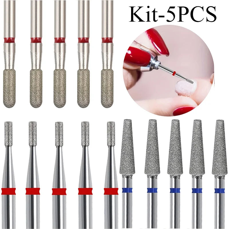 5-Pack Diamond Nail Drill Bits 3/32" | Manicure & Pedicure Set Nail Drill Bit Set QXL