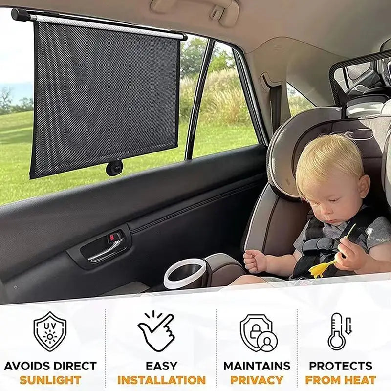 Retractable Car Side Window Sunshade | UV Mesh Curtain Car Window Sunshade QXL