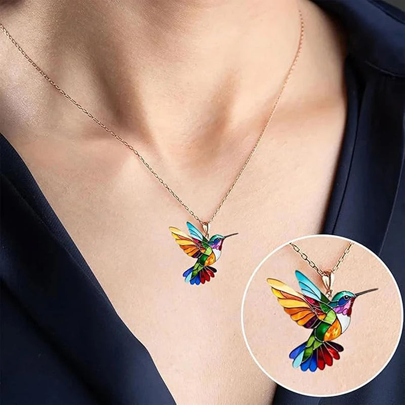 Colorful Hummingbird Pendant Necklace | Tin Alloy Gift for Women Pendant Necklace QXL