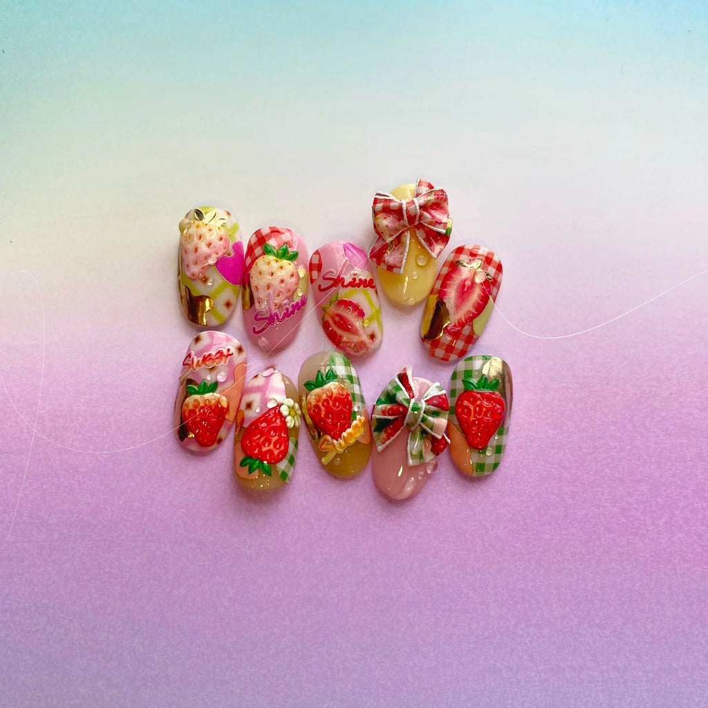 5D Embossed Strawberry Nail Stickers | Cute Nail Art Decals Nail Art Stickers QXL