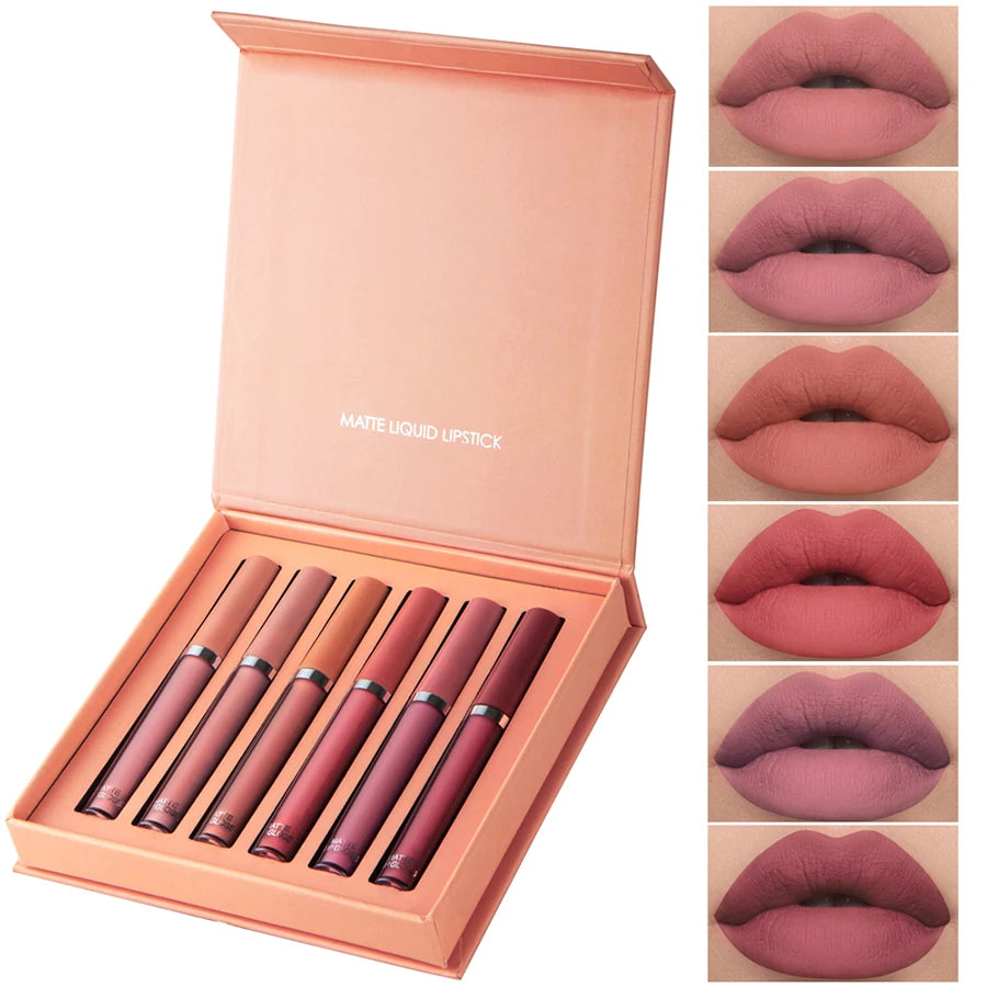 MAXFINE 6-Pc Matte Velvet Liquid Lipstick Set | Gift Box Liquid Lipstick Set QXL