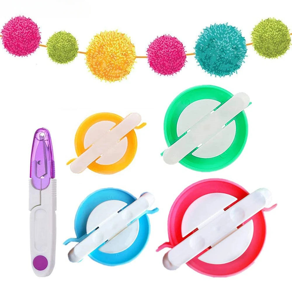 4-Size Pom Pom Maker Set | DIY Yarn Craft Knitting Tool Kit Pom Pom Maker Set QXL