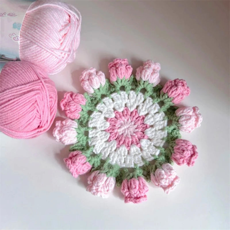 Handmade Crochet Flower Coaster | 2-in-1 Bouquet & Cup Mat Decorative Coaster QXL
