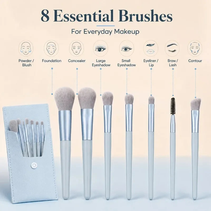8-Piece Soft Makeup Brush Set | Face, Eyes & Blush Brushes Makeup Brush Set QXL