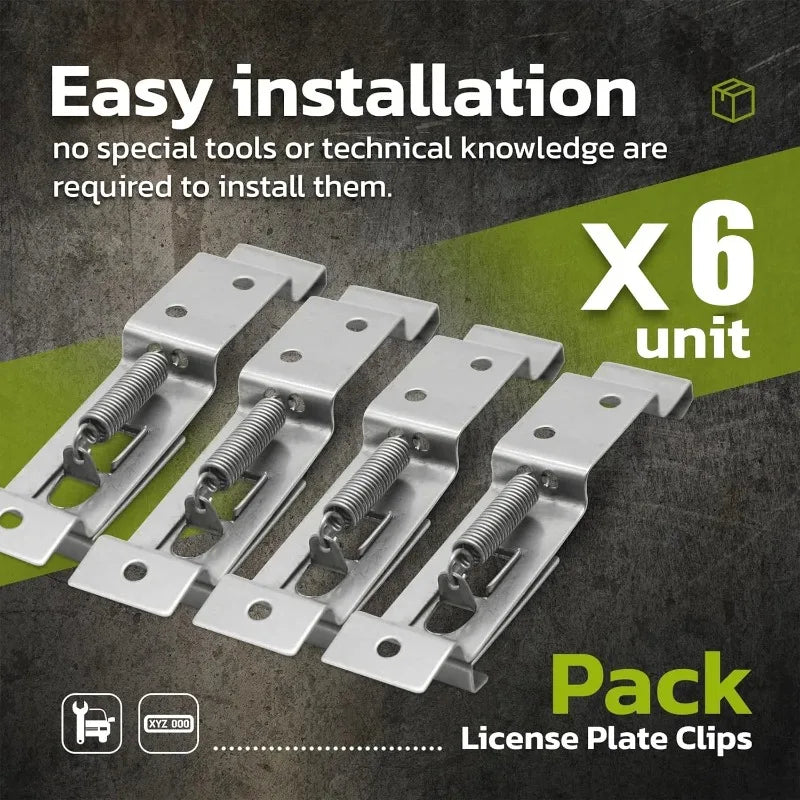 Spring-Loaded Stainless Steel License Plate Clips | 2/4/6-Pack License Plate Bracket QXL