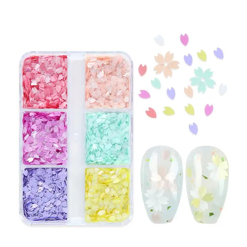 6-Grid Cherry Blossom Nail Glitter Sequins | Holographic Flakes Nail Glitter Sequins QXL B
