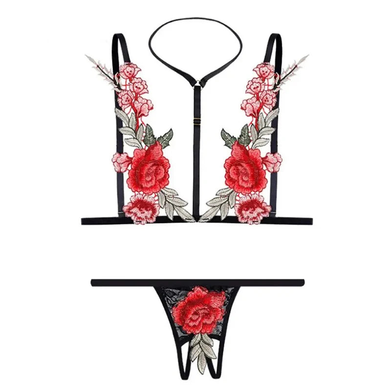 Women's Lace Embroidery Push-Up Bra & Brief Lingerie Set Lingerie Set QXL