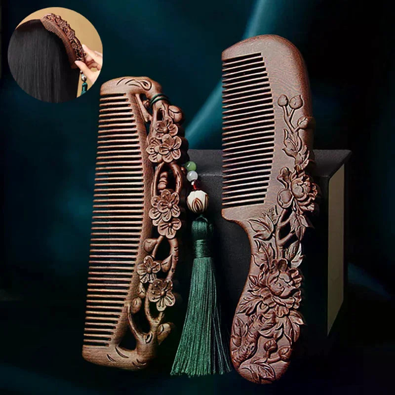Sandalwood Hand-Carved Hair & Beard Comb | Anti-Static Wooden Hair Comb QXL