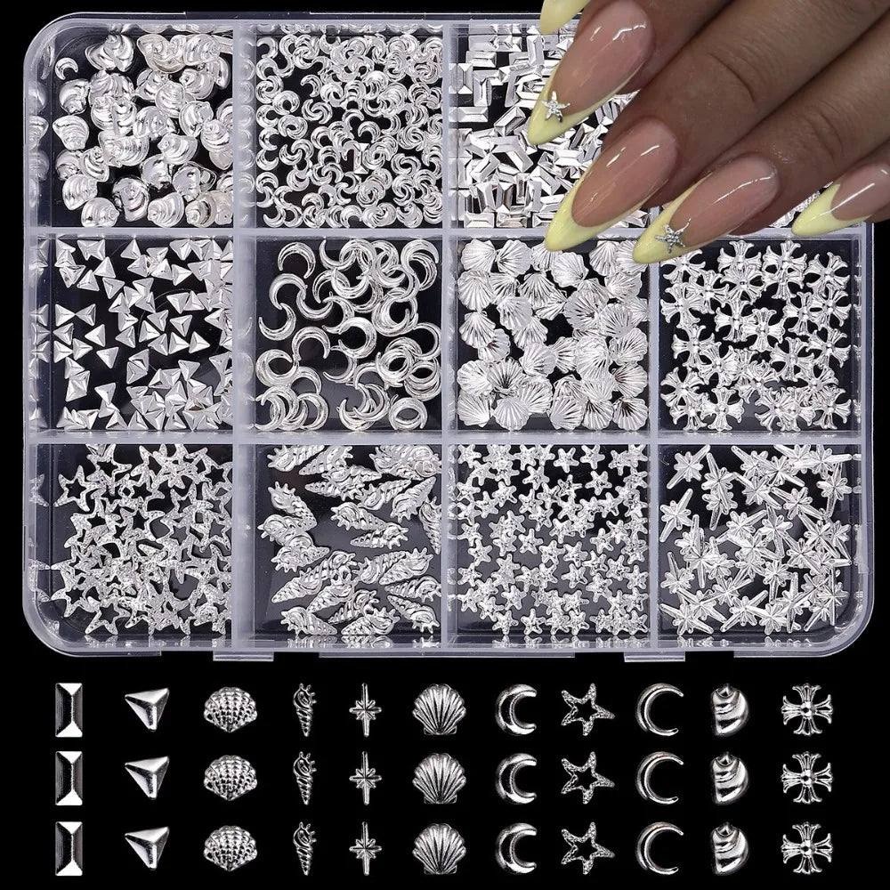 Ocean Theme 3D Metal Nail Studs | Starfish & Seashell Charms Nail Art Studs QXL HZ-243