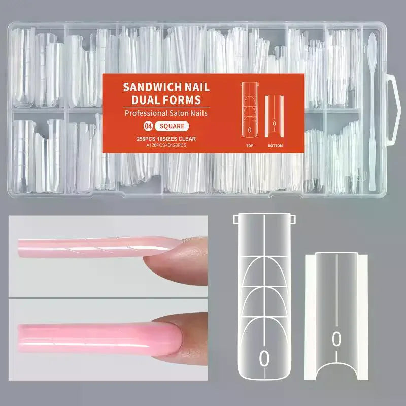 256-Pc Dual Sandwich Nail Extension Forms | 16 Sizes Reusable Nail Extension Forms QXL