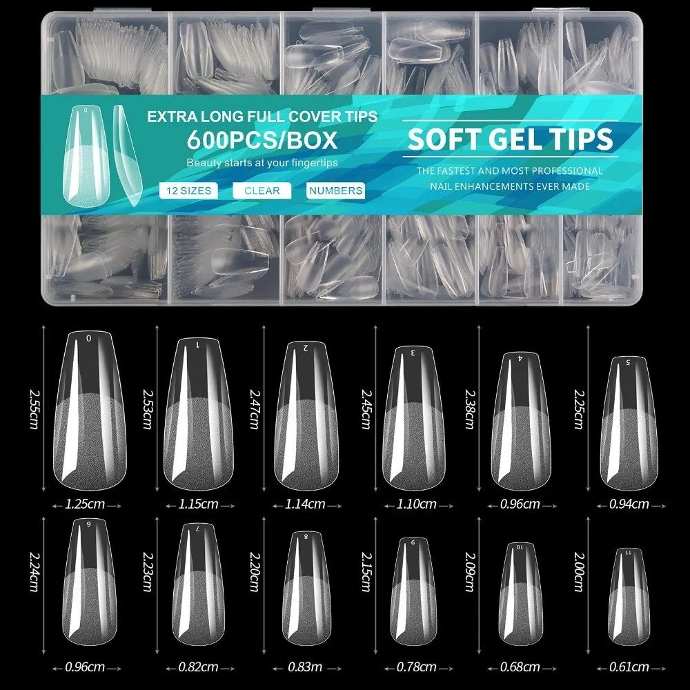 600-Pack Almond False Nail Tips | Half Matte Press-On Extensions False Nail Tips QXL