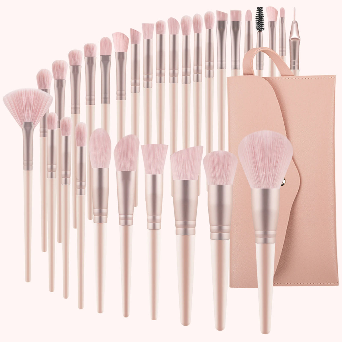 30-Piece Makeup Brush Set with Pouch | Ronshadow Makeup Brush Set QXL Pink