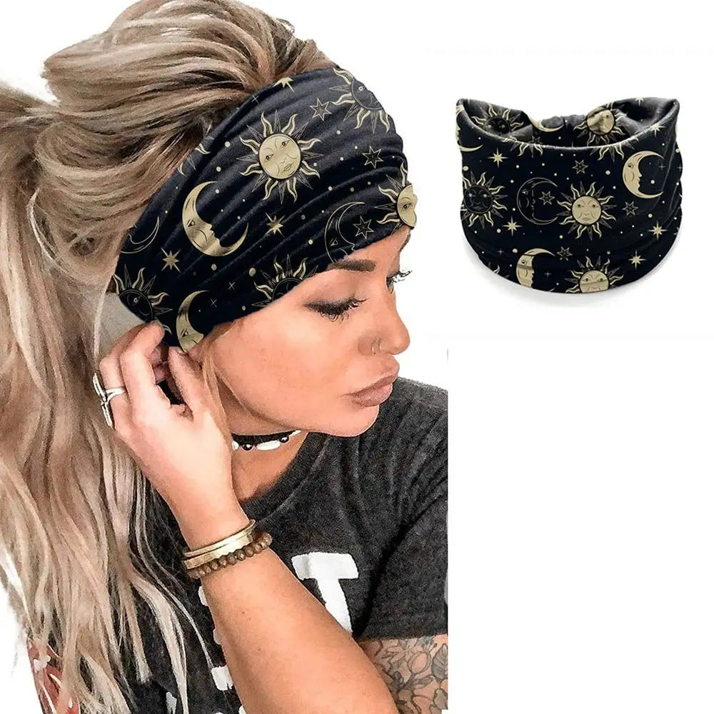 Elastic Wide Knot Headband | Boho Floral Star Print Women Knotted Headband QXL