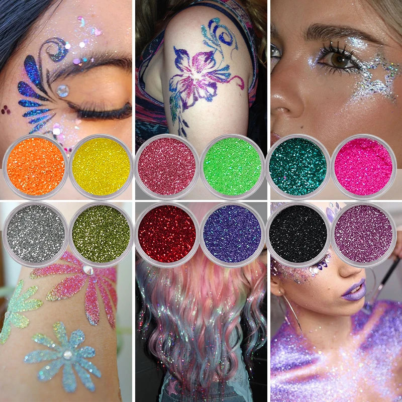 12-Shade Glitter Temporary Tattoo Kit | Stencils & Glue Temporary Tattoo Kit QXL