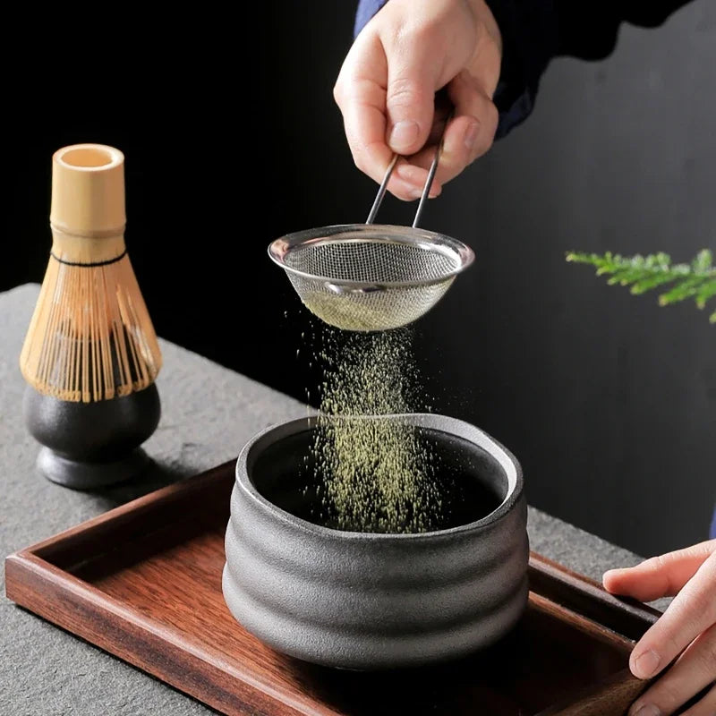 4-Piece Matcha Whisk Set – Ceramic Bowl, Bamboo Brush & Stand Matcha Tea Set QXL