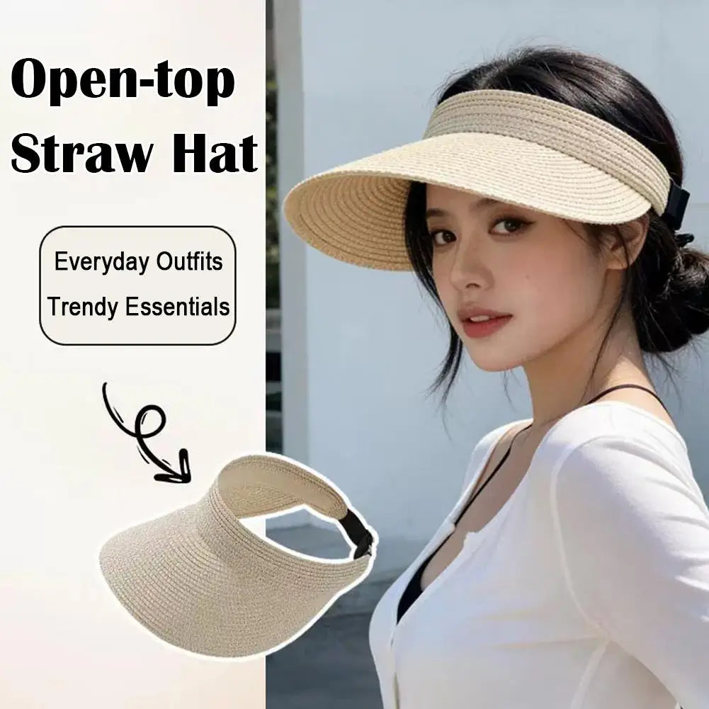 Wide Brim Straw Sun Visor Hat UPF50+ | Adjustable Beach Cap Sun Visor Hat QXL