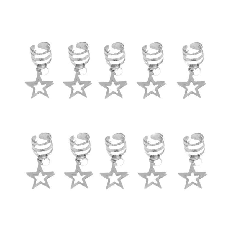10-Pack Star Metal Hair Rings | Dreadlock Braid Cuffs Hair Braid Cuffs QXL