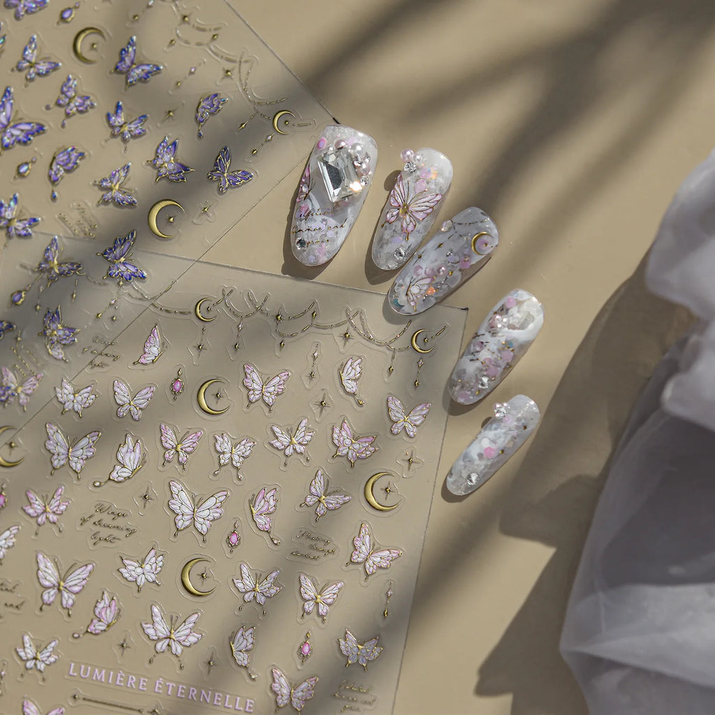 5D Nail Stickers – Dreamy Butterfly Moon Star Decals Nail Art Stickers QXL