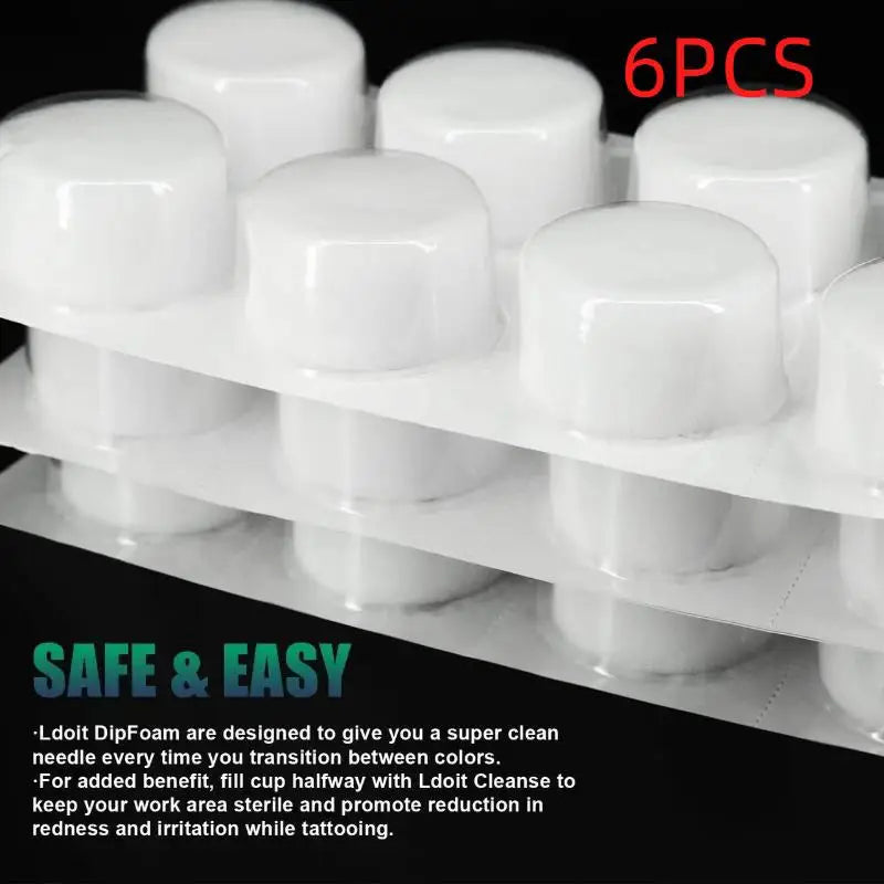6-Pack Disposable Tattoo Dip Foam Cups | Needle Cleaning Caps Tattoo Cleaning Supplies QXL