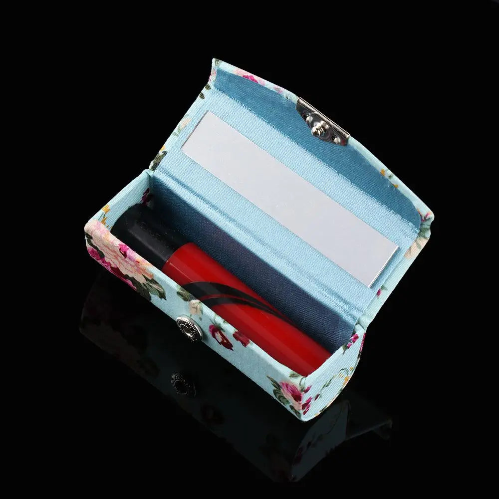 Retro Embroidered Flower Lipstick Case with Mirror Lipstick Case QXL