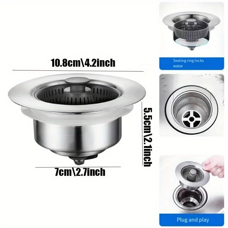 3-in-1 Sink Filter & Bounce Plug Set | Durable ABS Drain Stopper Sink Drain Filter Set QXL