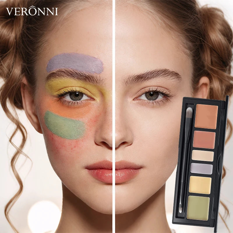 6-Color Full Coverage Concealer Palette with Brush Concealer Palette QXL