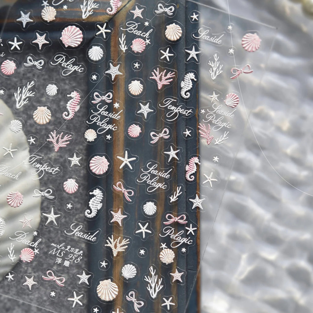 5D Ocean Nail Stickers – Starfish Shell & Bow Decals Nail Art Stickers QXL MS958