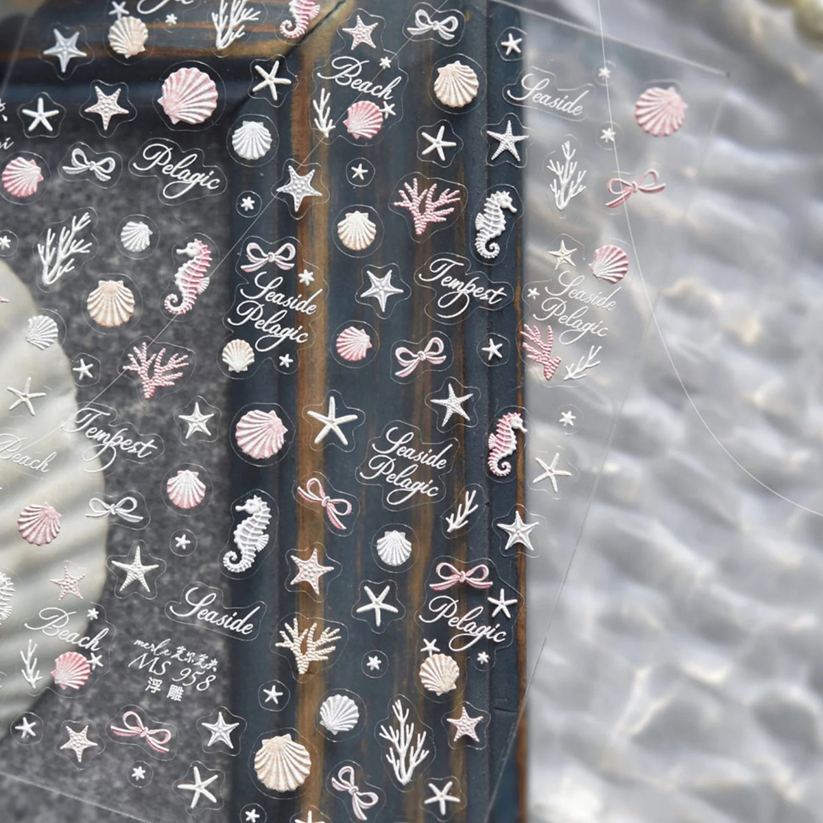 5D Ocean Nail Stickers – Starfish Shell & Bow Decals Nail Art Stickers QXL MS958