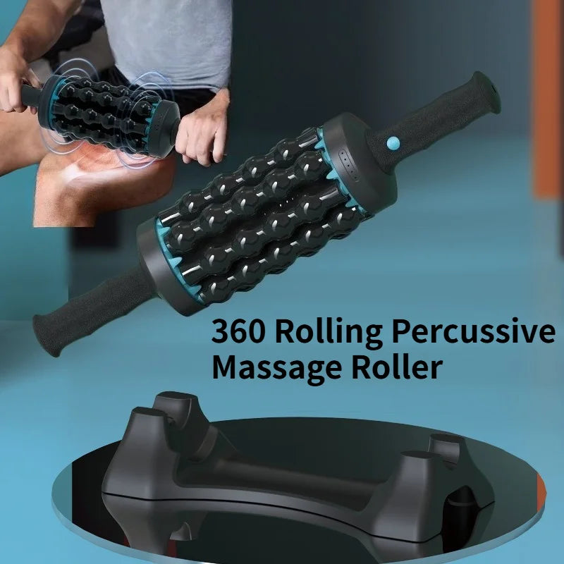 Cordless 360° Rolling Percussive Massage Roller | 8 Heads, 5 Speeds Percussive Body Massager QXL