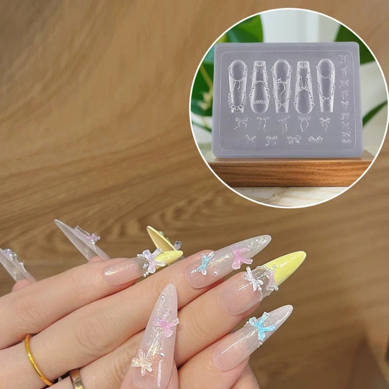 3D Silicone Nail Art Mold – Bowknot Bead Chain Ribbon Design Nail Art Mold QXL