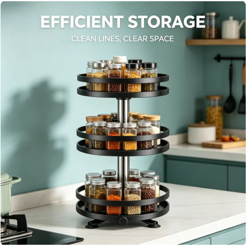 360° Rotating 3-Tier Spice Rack | Carbon Steel Lazy Susan Rotating Spice Rack QXL