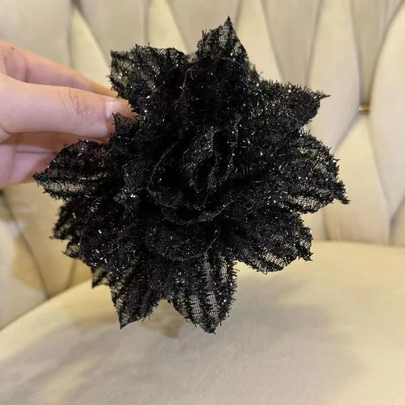 Black Mesh Flower Shark Claw Clip | Floral Hair Claw Women Shark Claw Hair Clip QXL