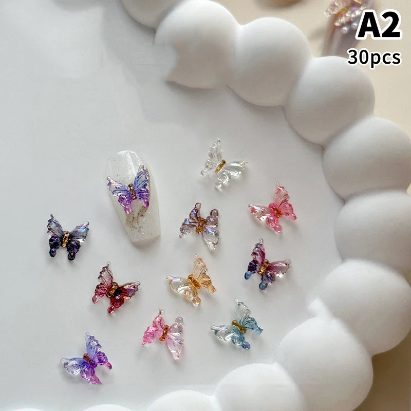 30-Pack 3D Butterfly Nail Charms | Resin Bowknot Decorations Nail Art Charms QXL A2