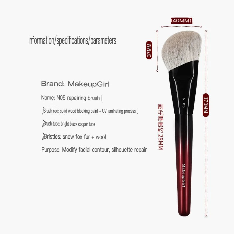 Angled Contour Face Brush | Goat & Fox Hair Wood Handle Contour Makeup Brush QXL N05 Contour Brush