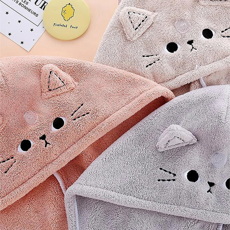 Cartoon Cat Coral Fleece Hair Towel Wrap Cap | Quick Dry Hair Towel Wrap QXL