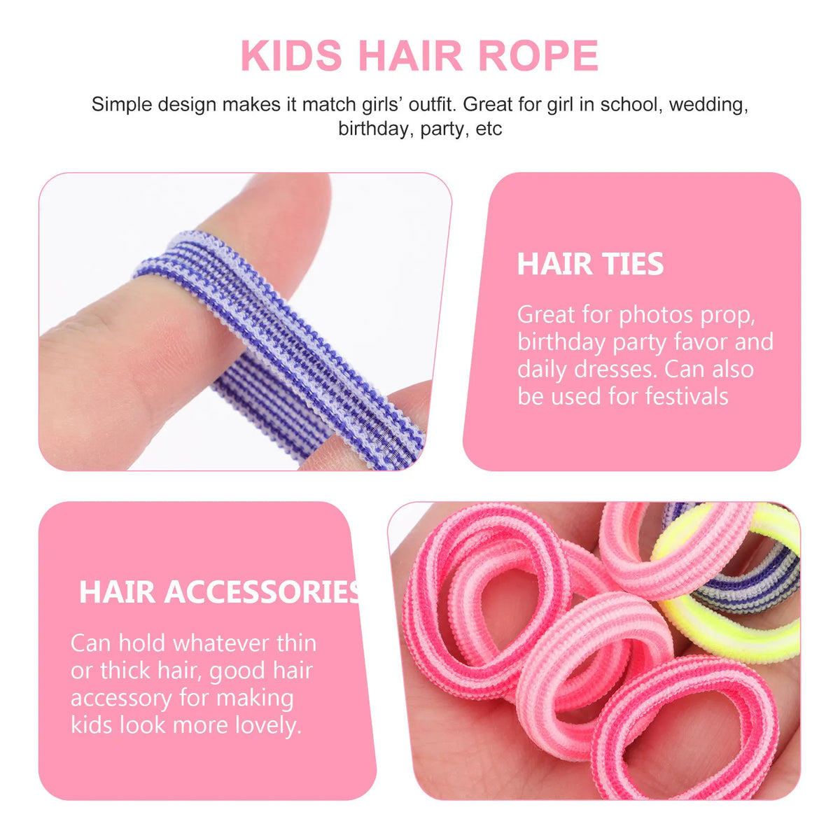 200-Pack Candy Color Kids Elastic Hair Ties & Ponytail Holders Kids Hair Ties QXL