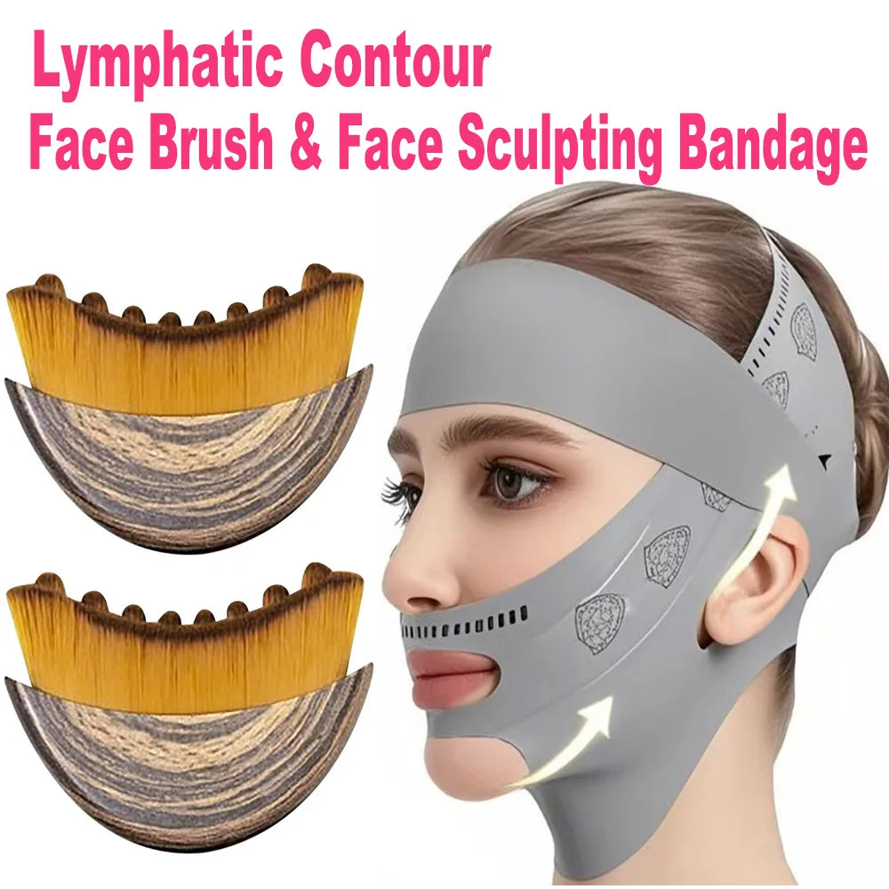 V-Line Face Sculpting Bandage & Massage Brush Set – 2 Pc Face Sculpting Set QXL