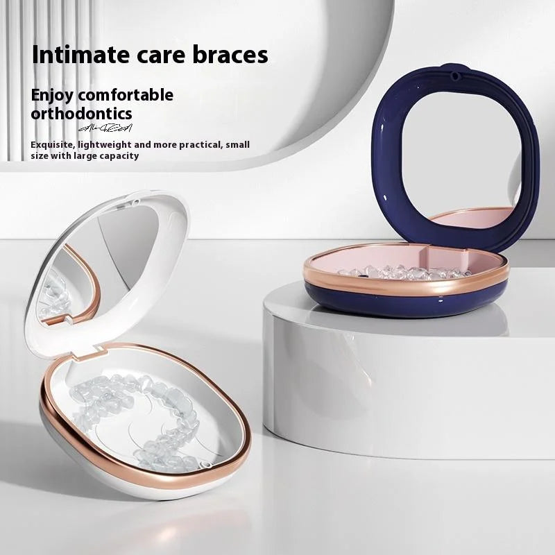 Dental Retainer Box with Mirror | Magnetic Travel Case Retainer Storage Case QXL