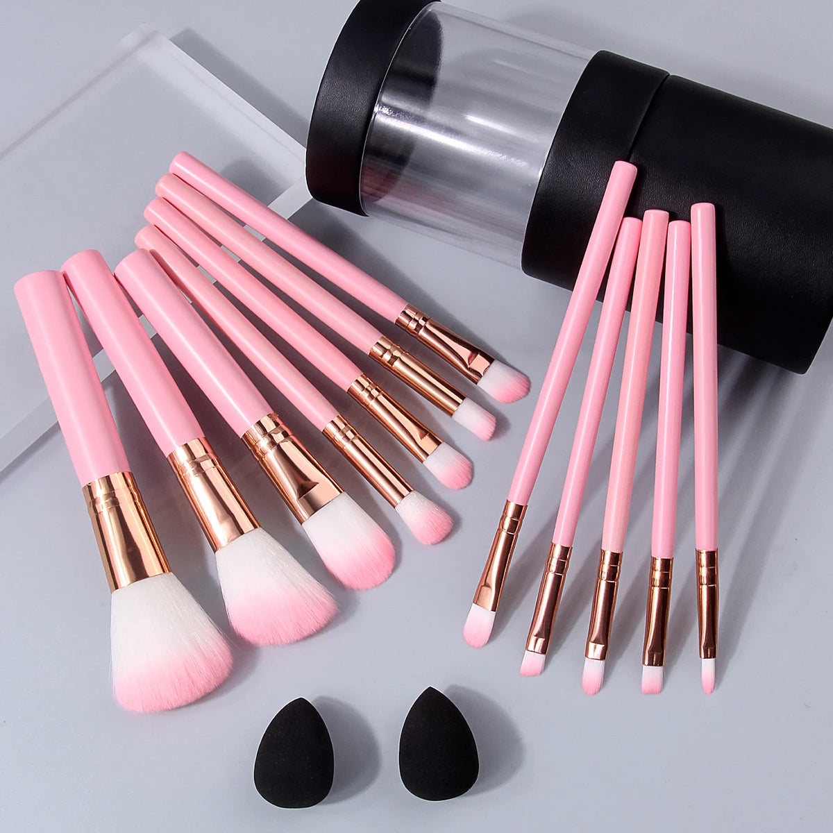 KOSSHOW 15-Pc Makeup Brush Set with Storage Case & Sponges Makeup Brush Set QXL