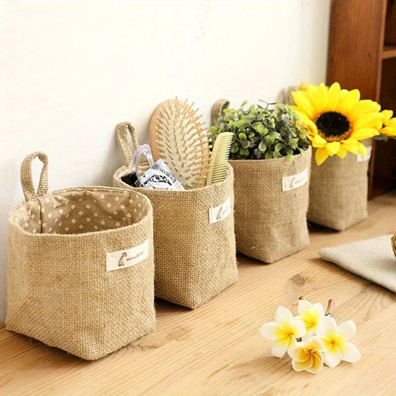 Cotton-Linen Wall-Mounted Hanging Storage Organizer Bag Hanging Storage Organizer QXL