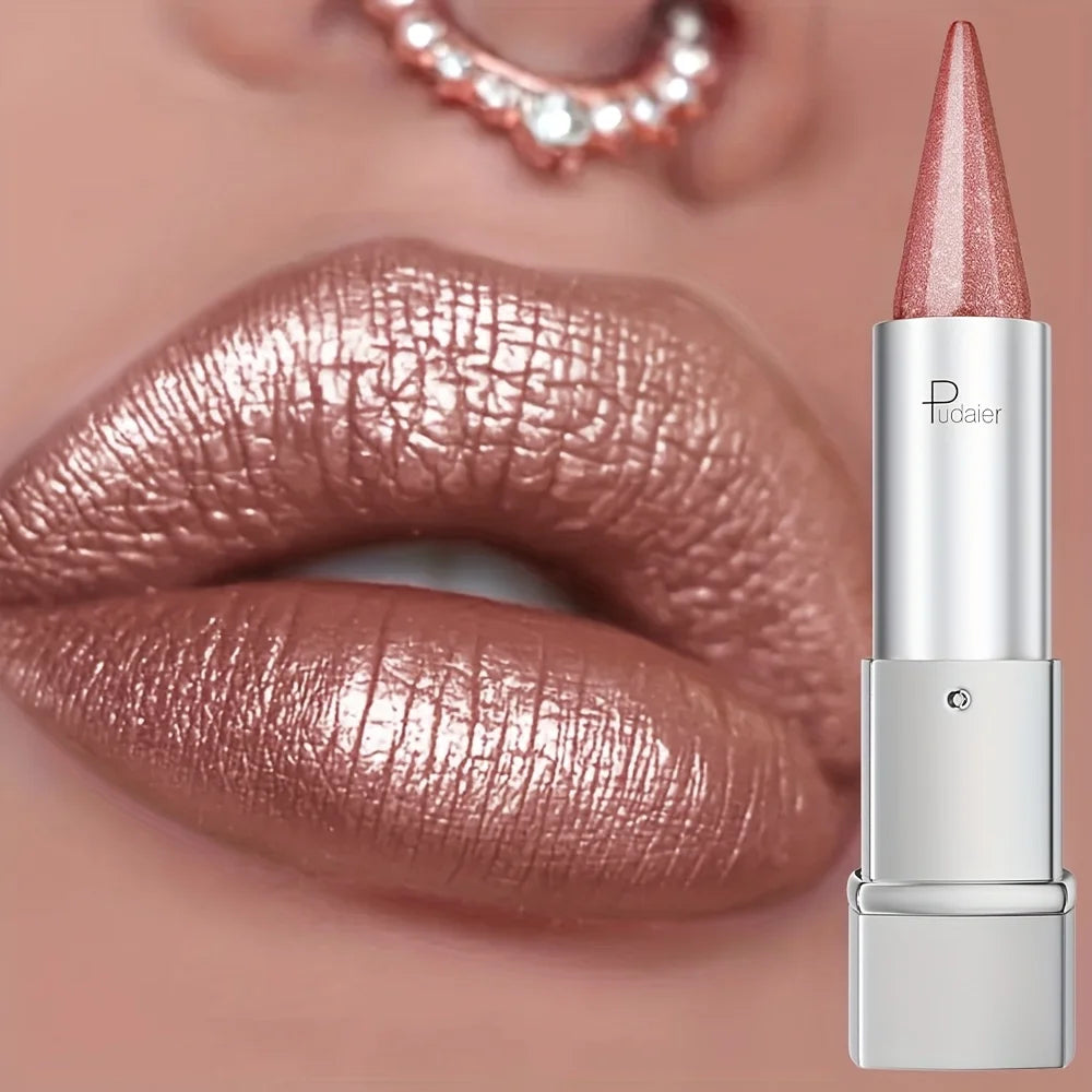 Sparkle Pearlescent Waterproof Lipstick | 24H Long-Lasting Shimmer Lipstick QXL