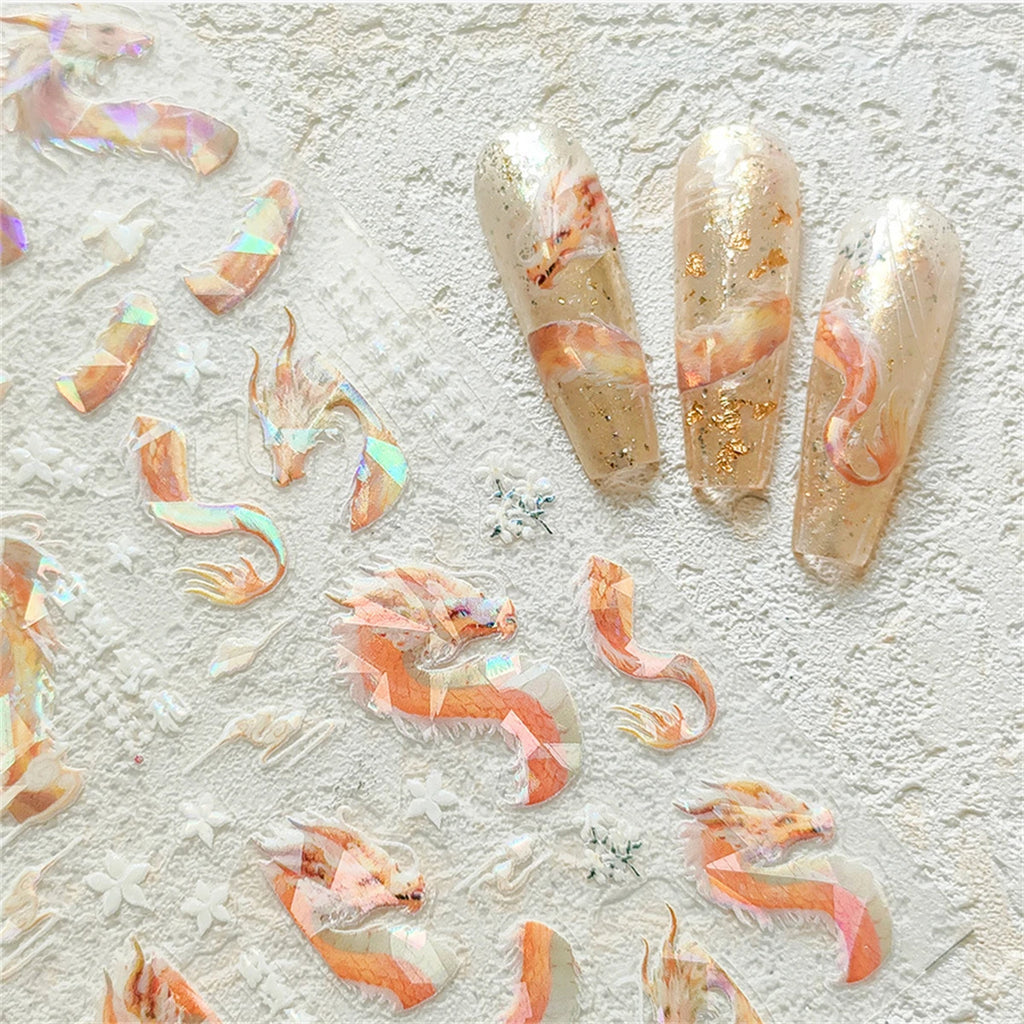5D Dragon Nail Art Stickers – Glitter Embossed Foil Decals Nail Art Stickers QXL