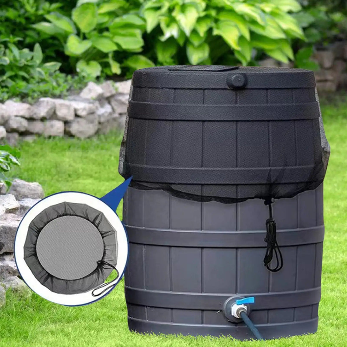 Rain Barrel Filter Screen Cover | Adjustable Drawstring Mesh Rain Barrel Cover QXL
