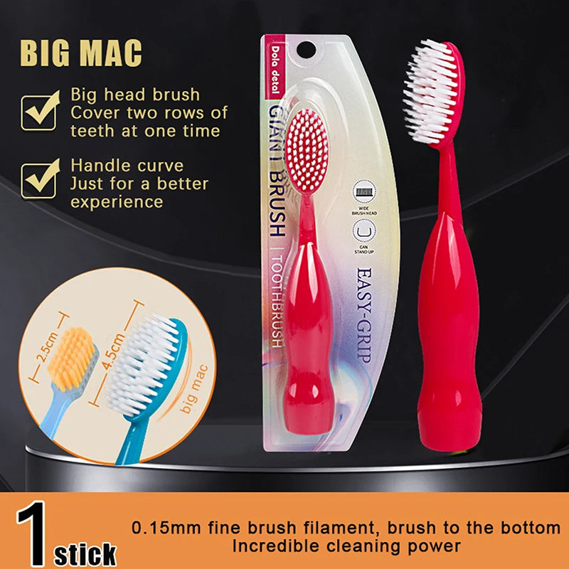 Big Head Toothbrush | Soft Bristle Deep Clean Manual Brush Manual Toothbrush QXL Red