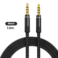1.5m Braided 3.5mm Male to Male AUX Audio Cable | Car & Phone AUX Audio Cable QXL black 1.5m